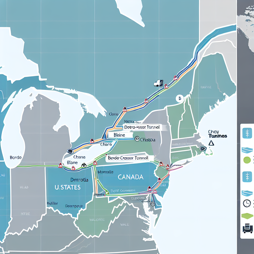 Map highlighting cross-border trucking routes