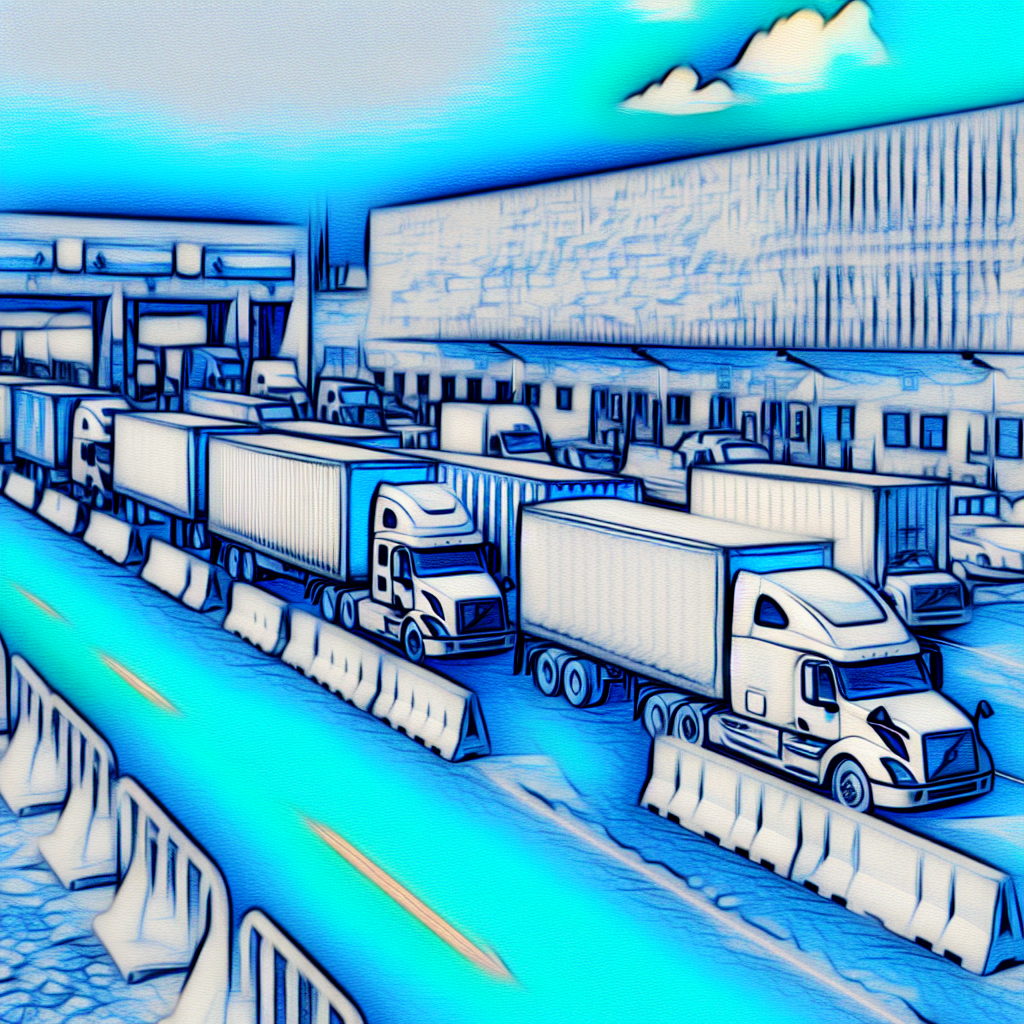 Heavy trucks at a border checkpoint