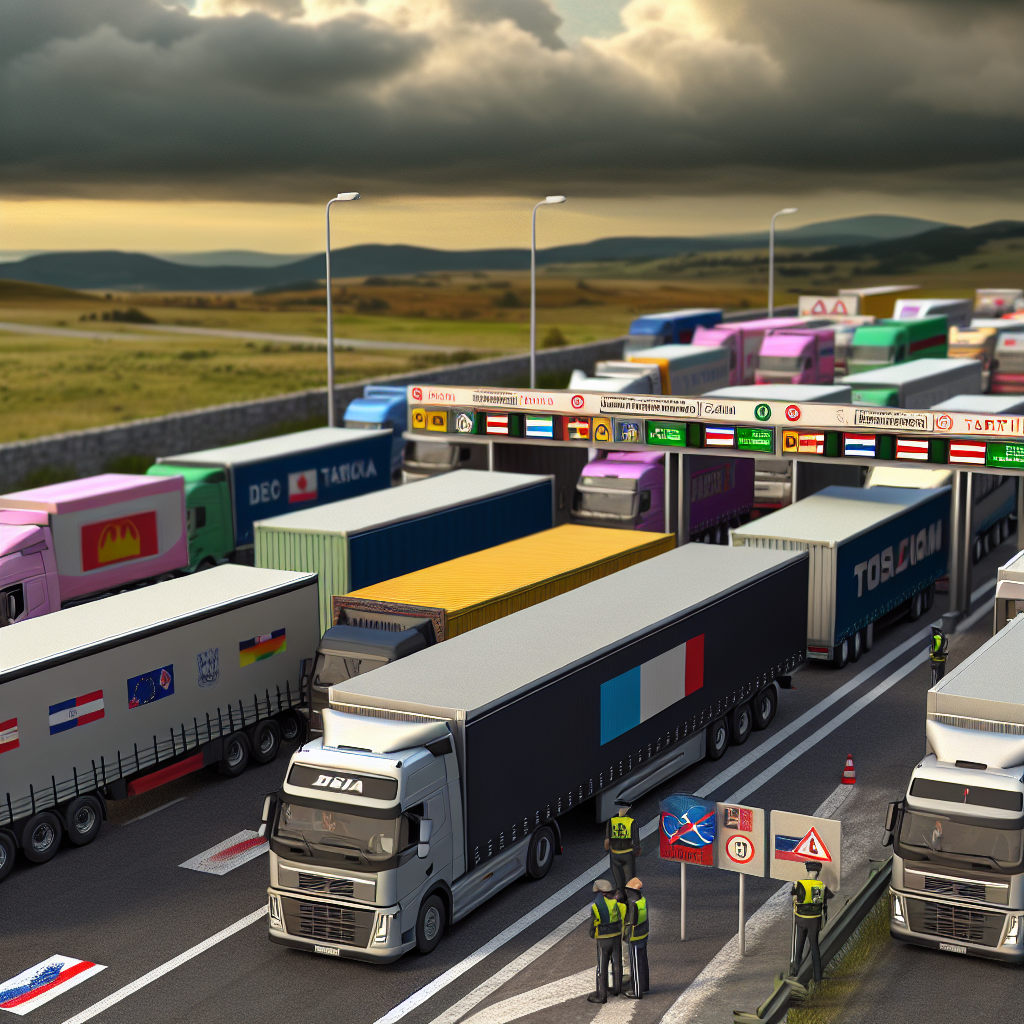 Heavy trucks at a border checkpoint