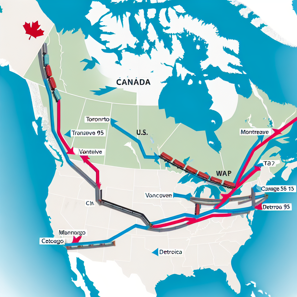 Map of transportation routes between Canada and the U.S.