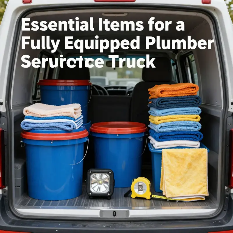 An organized interior view of a service truck displaying essential plumbing tools for efficient operation.