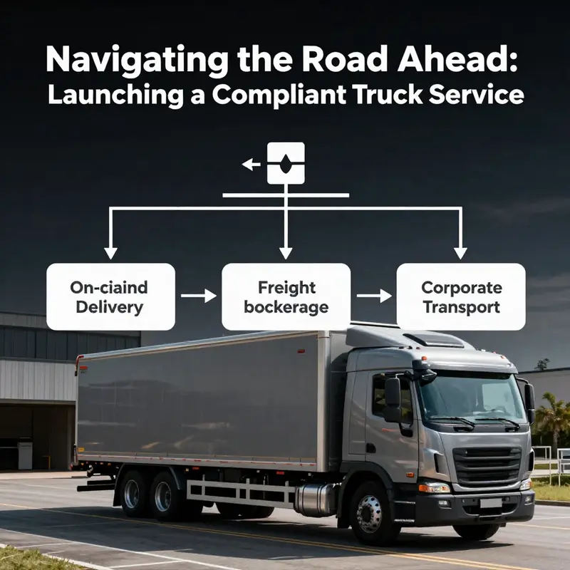 An infographic illustrating the essential legal requirements for starting a compliant truck service business.