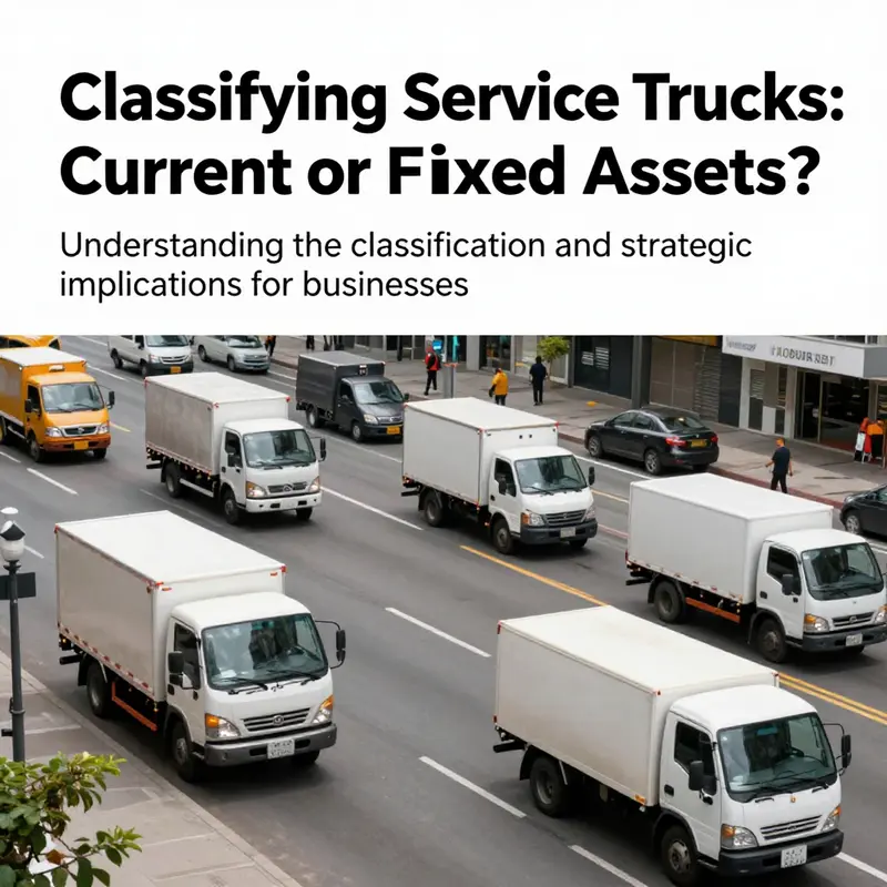 A vibrant city scene with service trucks from various sectors, depicting their operational importance and relevance to asset classification.