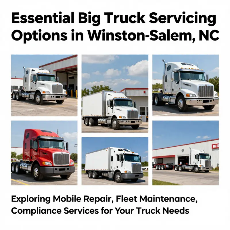 Collage showing diverse big truck servicing options in Winston-Salem, NC.