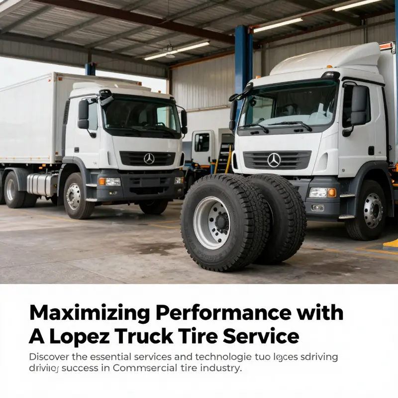 A bustling truck tire service center with heavy-duty trucks being serviced for optimal performance.