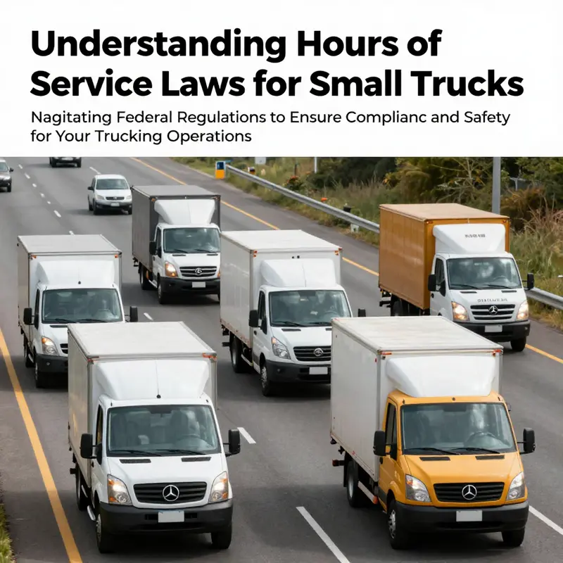 A panoramic view of small trucks operating in various industries, emphasizing the significance of Hours of Service laws.