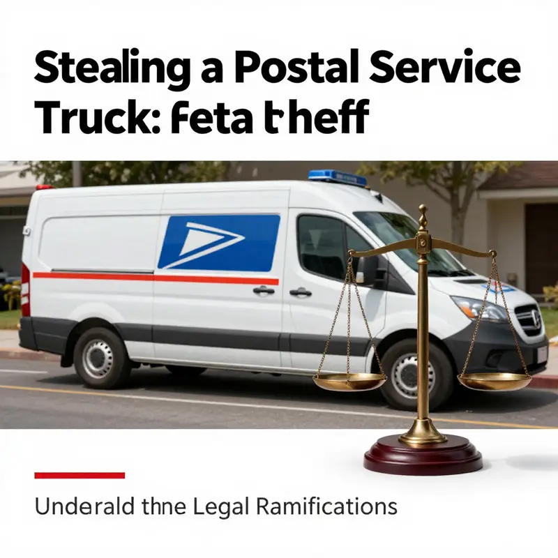A balance scale next to a postal truck illustrating the legal consequences of postal theft.