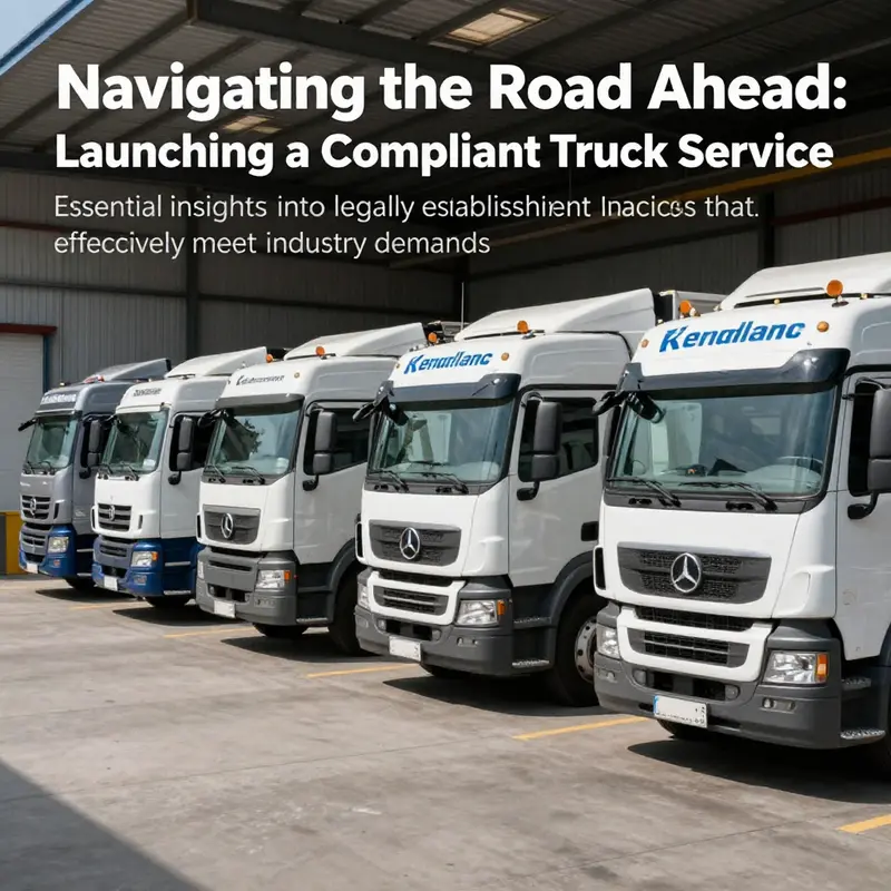 A fleet of professionally presented trucks parked in a logistics facility, representing compliance and readiness for business.