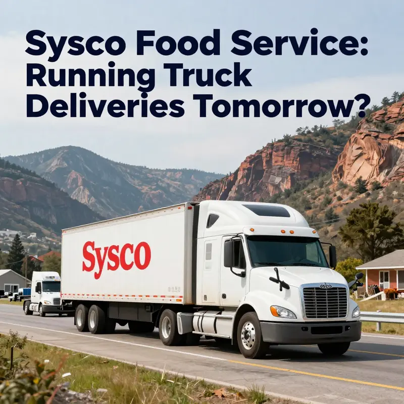 A scenic image of Sysco delivery trucks traveling through North America.