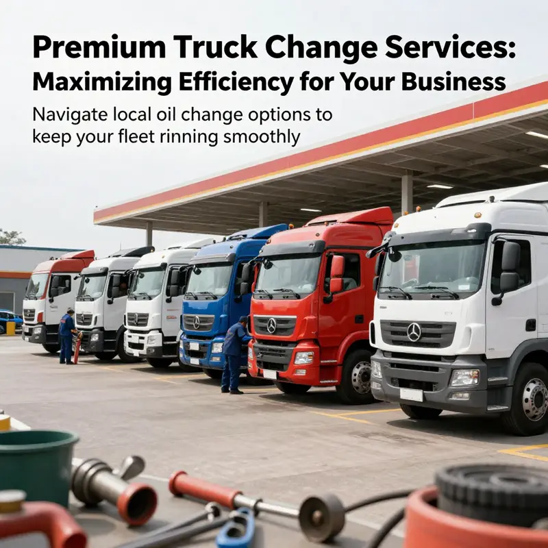 Service station filled with trucks undergoing oil changes and repairs.