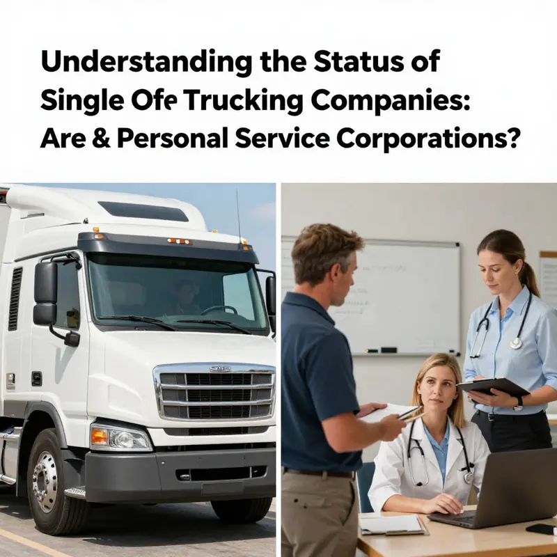 Infographic illustrating the classification differences between trucking companies and personal service corporations under IRS rules.