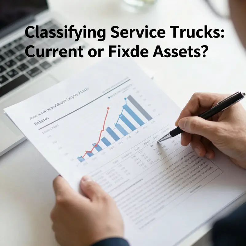 An infographic that explains the differences between current assets and fixed assets using service trucks as a focal example.