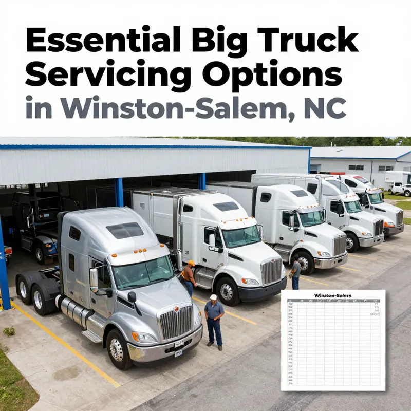 Overview of a busy truck repair shop in Winston-Salem, highlighting the comprehensive truck servicing available.