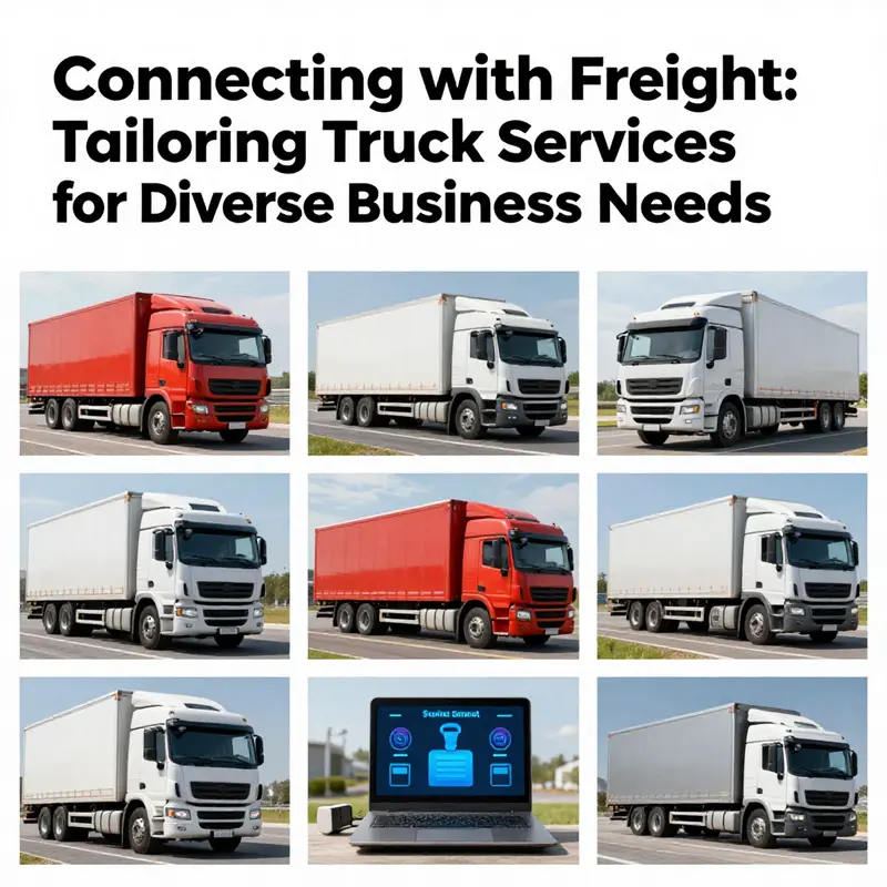 A collage depicting logistics activities including truck services, freight loading, and digital communication in transportation.