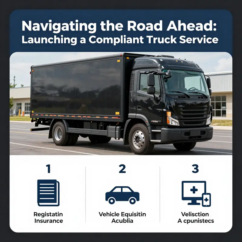 An infographic illustrating the essential legal requirements for starting a compliant truck service business.