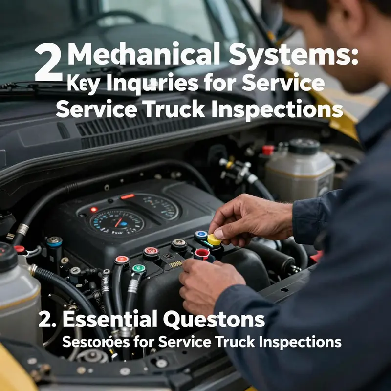 A technician conducts a thorough exterior inspection of a service truck to ensure safety and operational readiness.