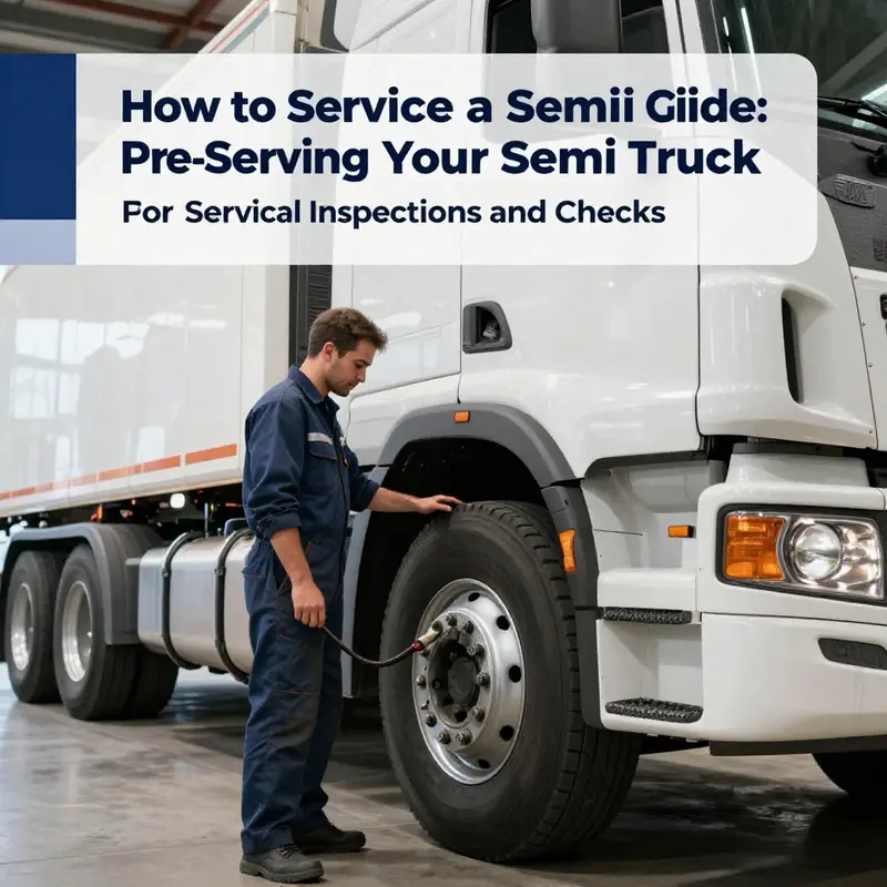 A mechanic performing essential pre-service checks on a semi truck.
