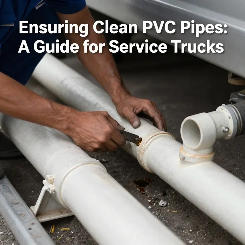 Technician performing routine rinsing of PVC pipes to maintain cleanliness and functionality.