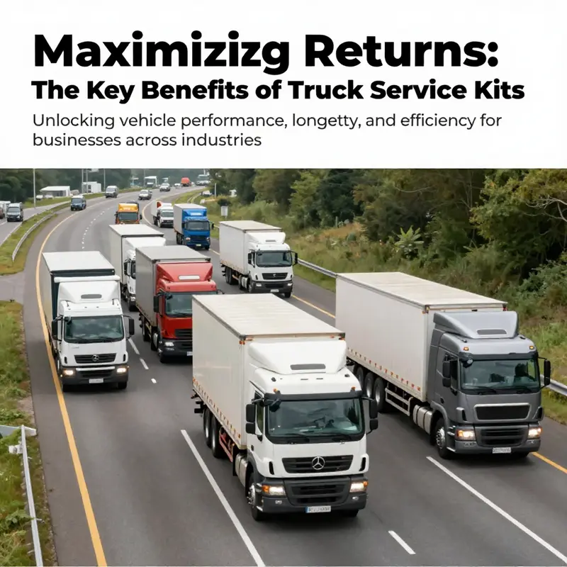 A diverse fleet of trucks traveling on a highway, symbolizing the benefits of enhanced performance from service kits.
