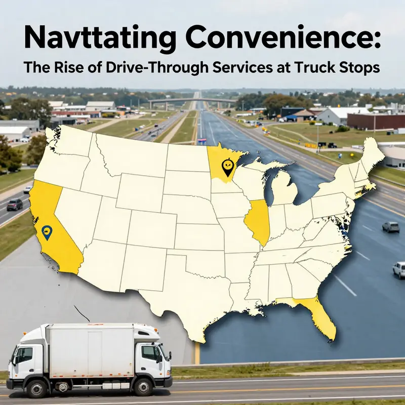 Map showing truck stops equipped with drive-through services across the U.S.