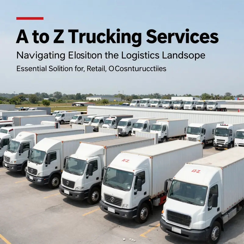 A diverse fleet of trucks from A to Z Trucking Services parked at a logistics center.