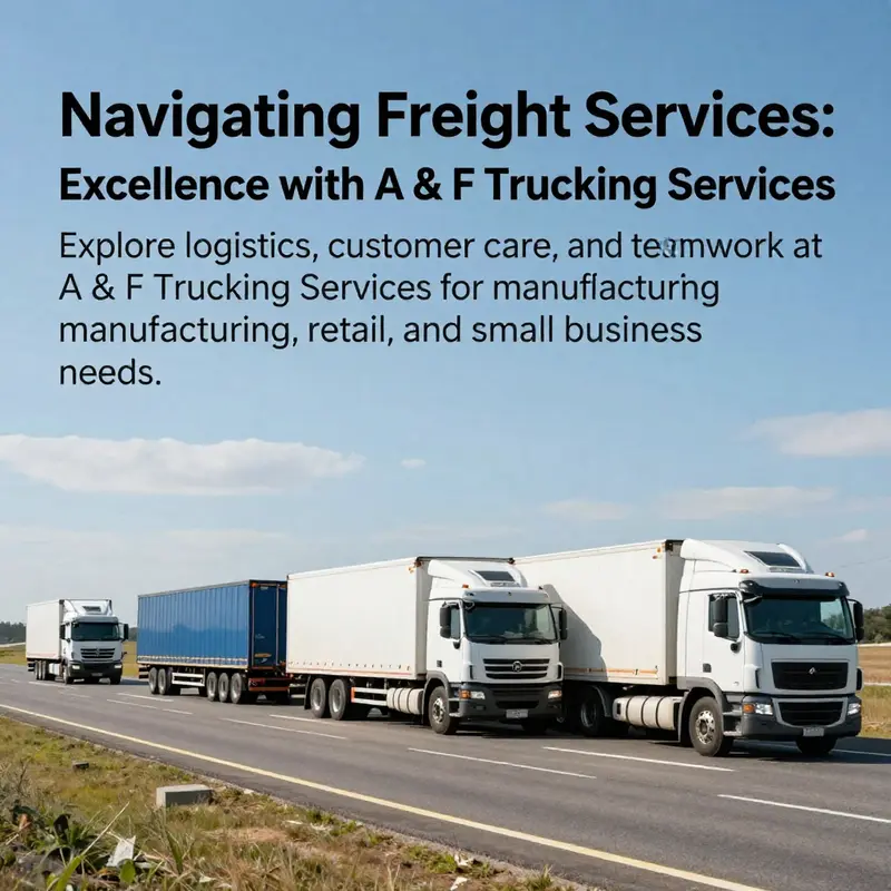 A fleet of A & F Trucking Services trucks traveling on a highway, representing the company's transportation capabilities.