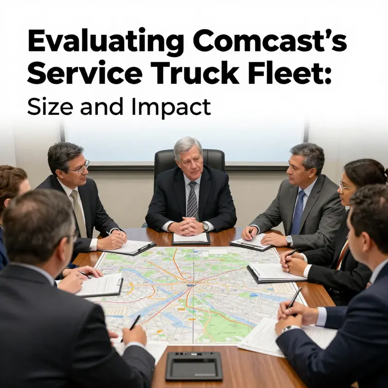 A snapshot of Comcast’s service trucks, which are essential for their field workforce in addressing customer service needs.