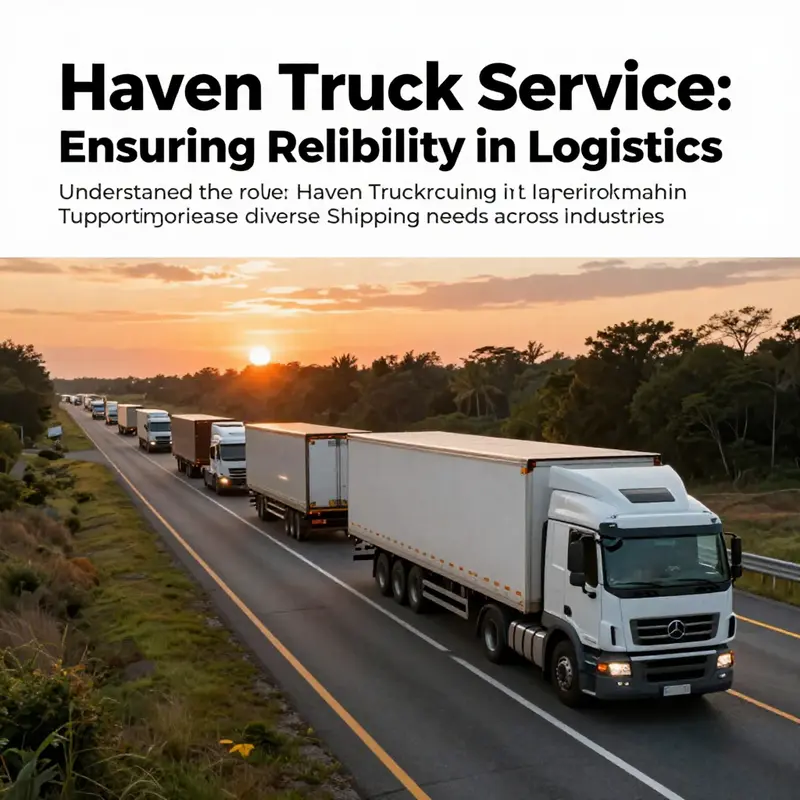 A fleet of Haven Truck Service trucks on the highway at sunset, representing the company's commitment to logistics.