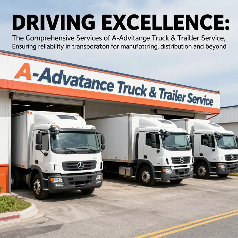 The front of A-Advantage Truck & Trailer Service with trucks being serviced, reflecting the robust nature of the business.
