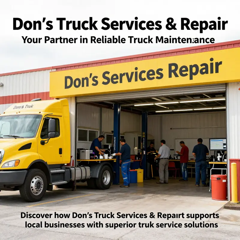 The exterior and busy interior of Don's Truck Services & Repair, showcasing active service with happy customers.