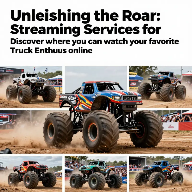 Collage depicting various scenes of monster trucks in action and fans enjoying the experiences.