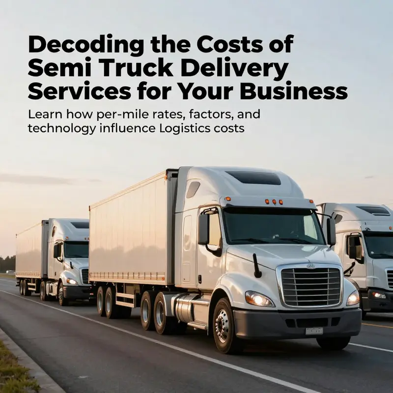 A group of semi trucks traveling on a highway, representing the logistics and delivery service industry.