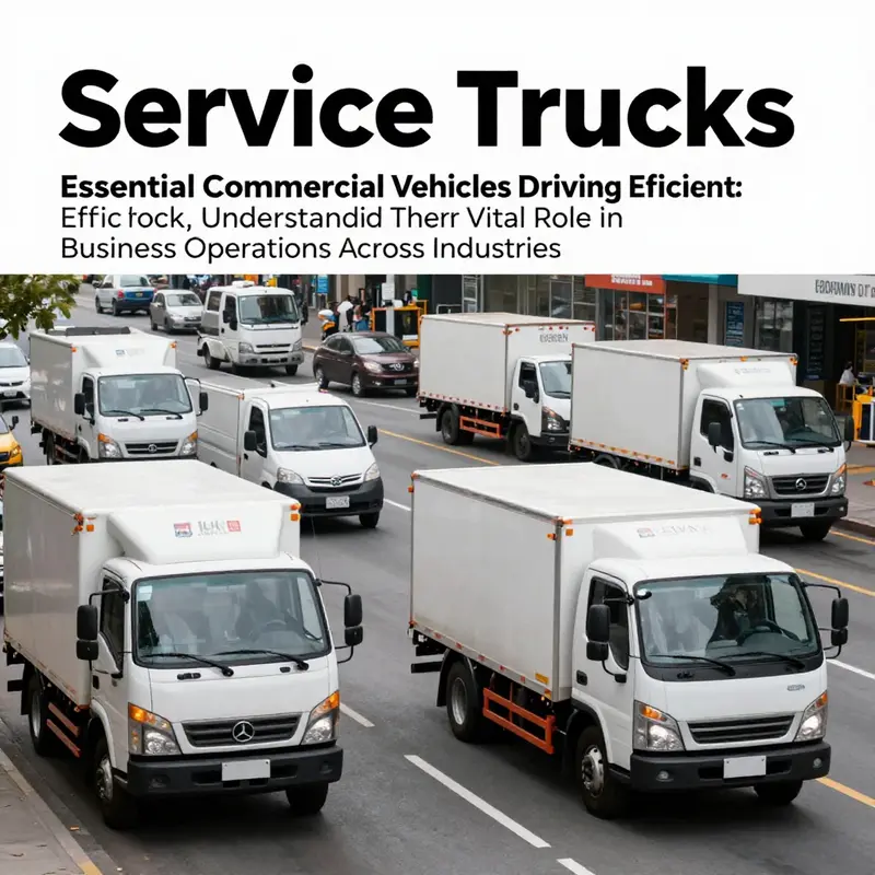 A collage of service trucks working across different industries in an urban landscape.