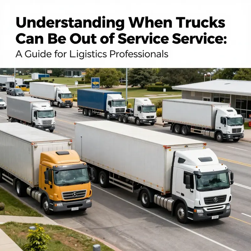 An image of several trucks parked at a busy highway rest area, depicting various scenarios for trucks being out of service.