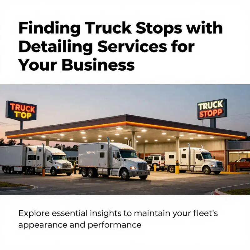 Overview of a modern truck stop with various services available for truck fleets.