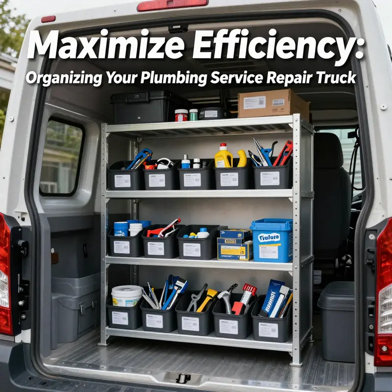 Customized shelving system maximizing organizational efficiency in a plumbing service repair truck.