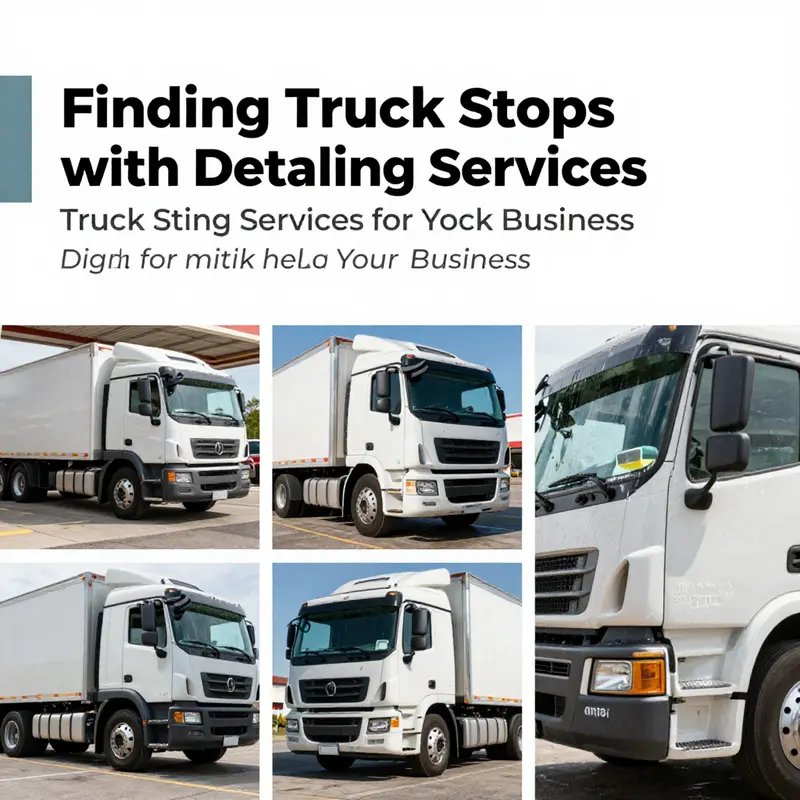 A bustling truck stop featuring trucks being detailed, highlighting the services available.