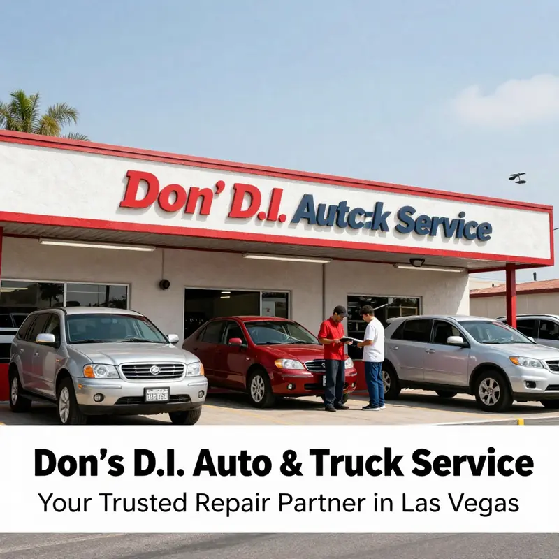The front view of Don's D.I. Auto and Truck Service showcasing well-kept vehicles and staff ready to assist.