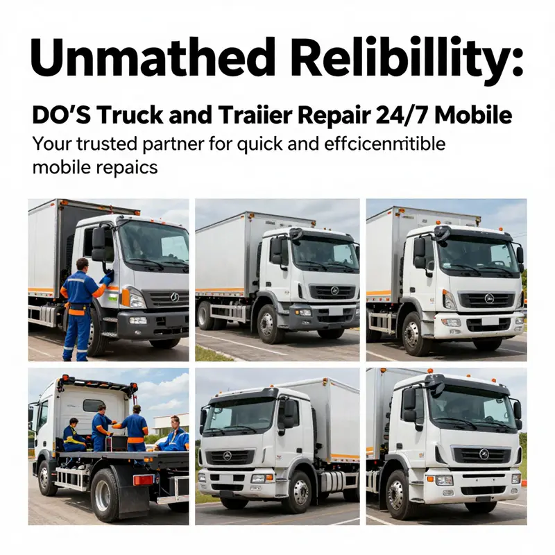 A visual summary of DO'S mobile mechanic services including mechanics working on various truck and trailer repairs.