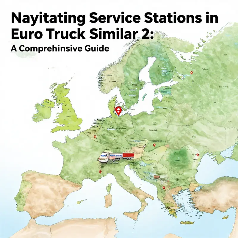 Map illustrating key service station locations across Europe in Euro Truck Simulator 2.