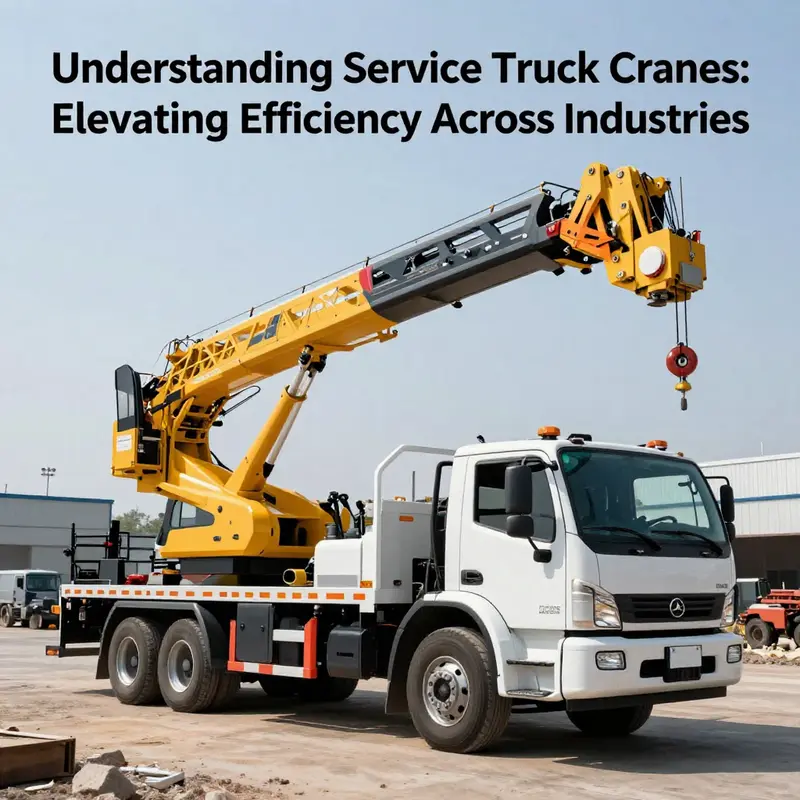 Service truck crane on a job site, illustrating its robust features and readiness.