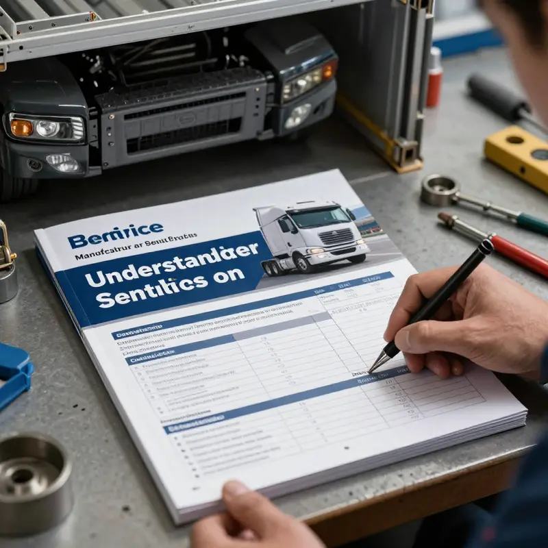 Technicians inspecting the engine of a semi truck in a maintenance facility, illustrating varied maintenance tasks.
