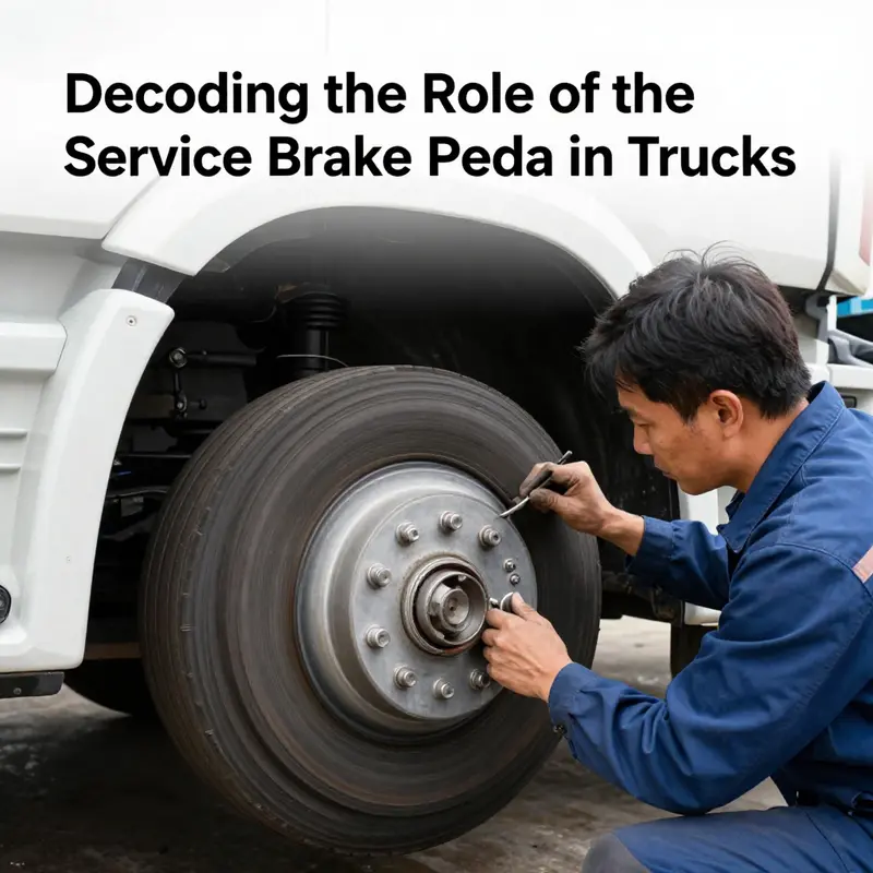 Detailed view of a truck’s service brake pedal, highlighting its design and function.