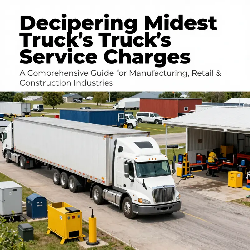 A collage of freight trucks, construction equipment, and maintenance processes illustrating Midwest Truck services.