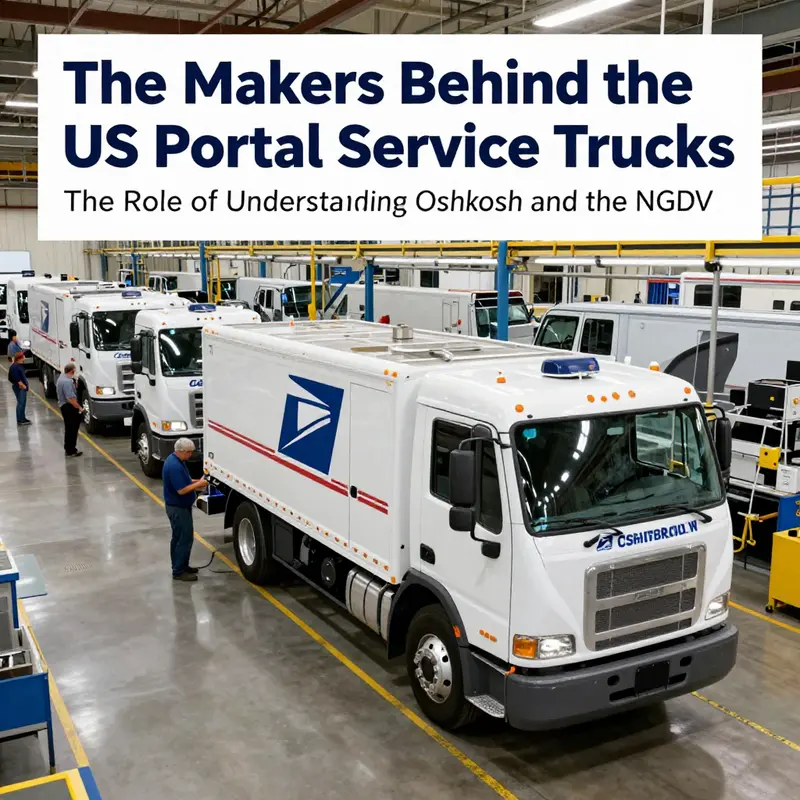 Workers at Oshkosh Corporation assembly line, engaged in the manufacturing of USPS trucks.
