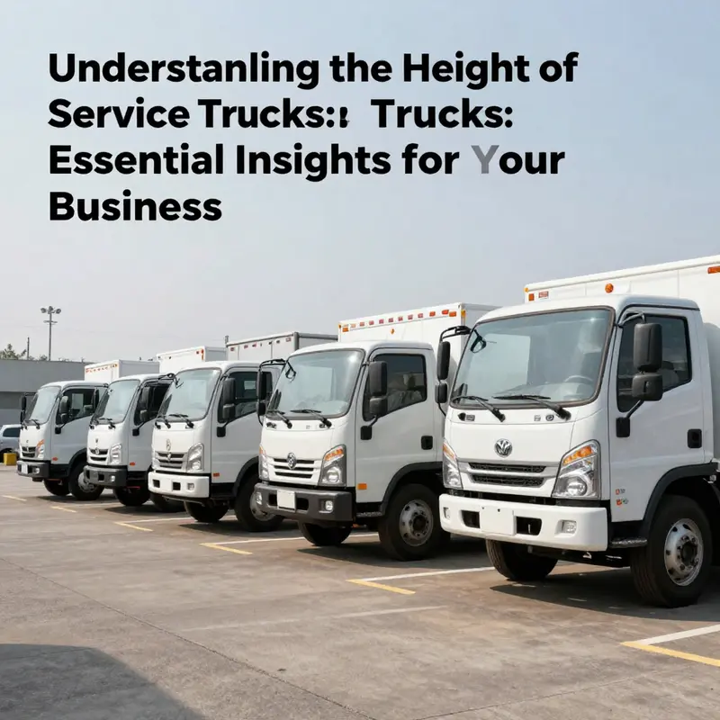 A lineup of different service trucks showcasing various heights in a parking lot.