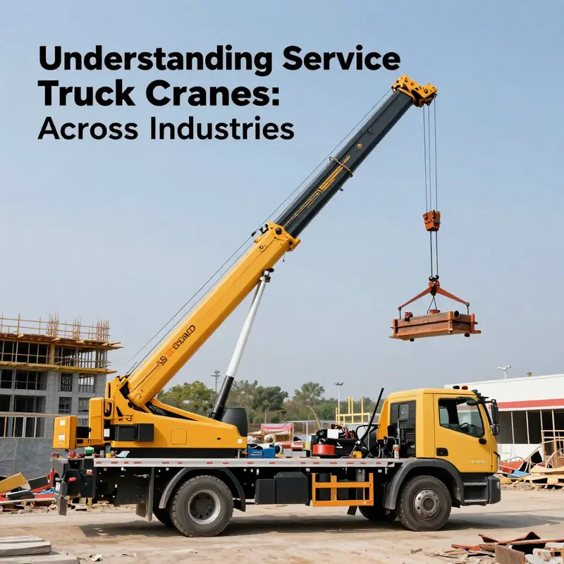 A service truck crane lifting materials at a construction site, emphasizing its functionality.