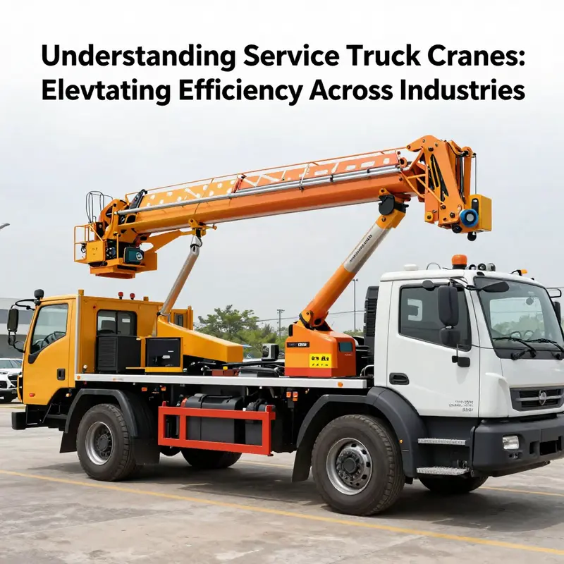 A service truck crane lifting materials at a construction site, emphasizing its functionality.