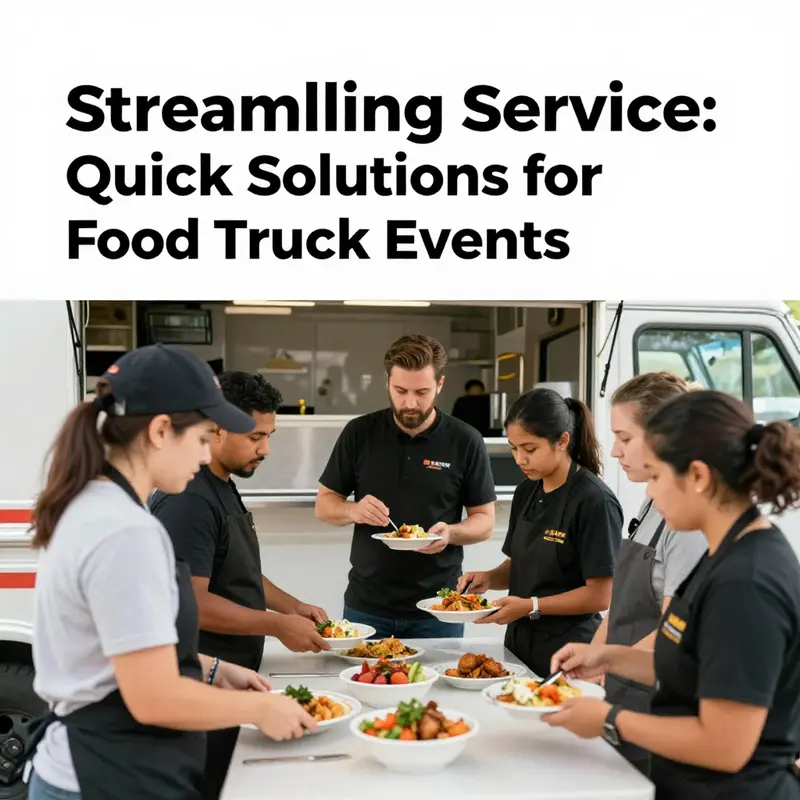 Organized staff efficiently preparing orders at a bustling food truck event.