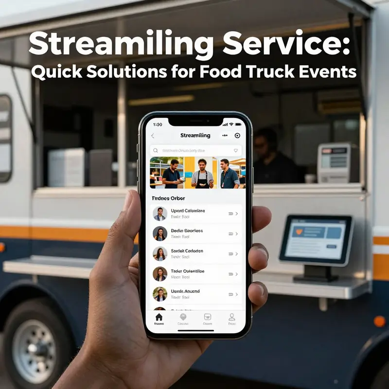 Organized staff efficiently preparing orders at a bustling food truck event.